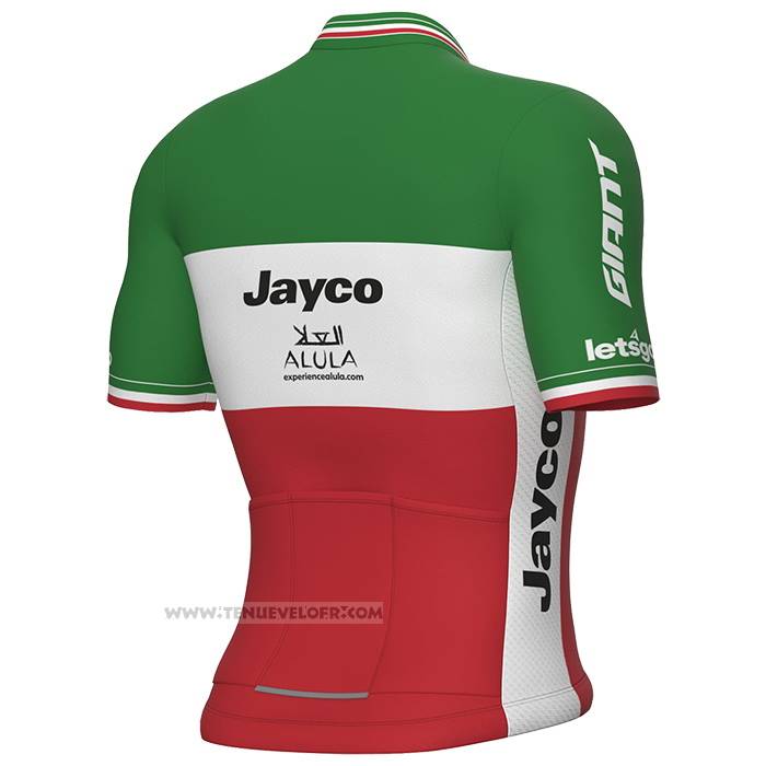 2023 Maillot Cyclisme Jayco Alulaitaliechampion Vert Blanc Rouge Manches Courtes et Cuissard